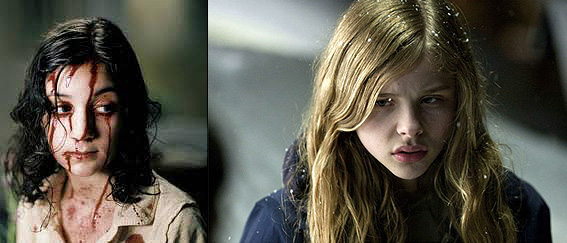 Las actrices protagonistas de las versiones de "Déjame entrar": Lina Leandersson (la del original, a la izquierda) y Chloe Moretz (la del remake, a la derecha)