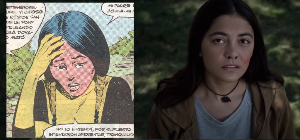 Gran parecido físico también entre Danielle en los cómics y la actriz que lo interpreta en la película de Los Nuevos Mutantes, Blu Hunt
