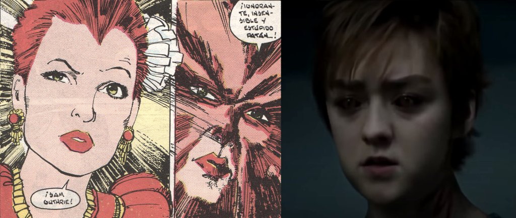 Loba Venenosa en los cómics interpretada por Maisie_Williams en la película Los Nuevos Mutantes. Parecidos físicos razonables e interpretación convincente